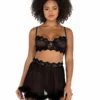 Roma 2pc Mesh Underwire Bralette & Skirt Set With Faux Fur Detail Lingerie