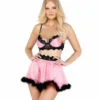 Roma Lingerie 2pc Satin Underwire Bralette & Skirt Set With Faux Fur Detail