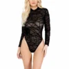 Roma Flocking Detailed Sheer Mesh Bodysuit