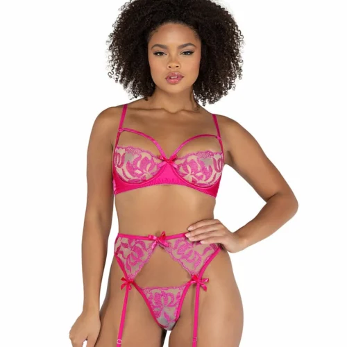 Roma Lingerie 3pc Floral Gartered Bra Set
