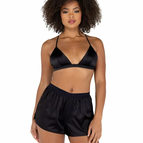 Roma 2pc Satin Lounge Set With Triangle Top & Boxer Shorts Lingerie 8 Roma 2pc Satin Lounge Set With Triangle Top & Boxer Shorts Lingerie