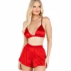 Roma 2pc Satin Lounge Set With Triangle Top & Boxer Shorts Lingerie