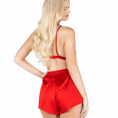 Roma 2pc Satin Lounge Set With Triangle Top & Boxer Shorts Lingerie