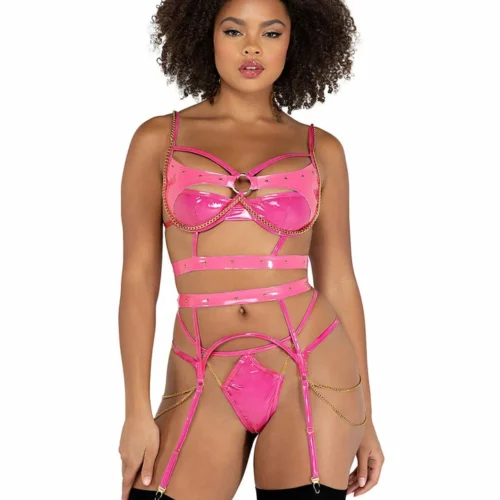 Roma Lingerie 3pc Vinyl & Chain Bra Set 11 Roma Lingerie 3pc Vinyl & Chain Bra Set