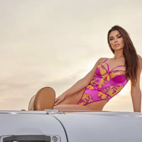 Roma Lingerie Orchid & Mango Embroidered Teddy