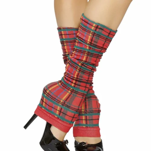 Roma Pair Of Red Plaid Leg Warmers