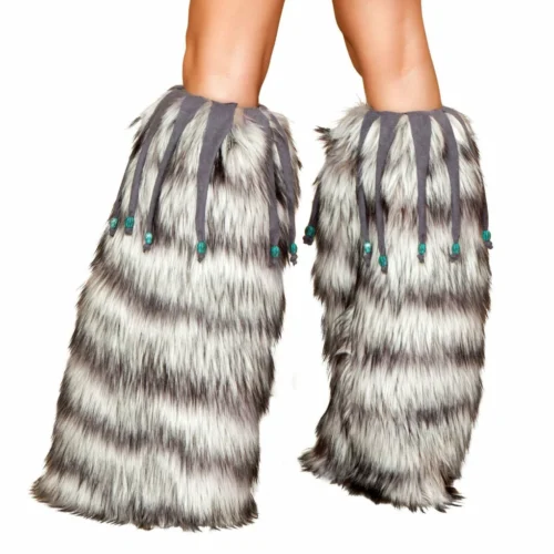 Roma Accessories Pair Of Fur Leg Warmers With Fringe And Bead Details