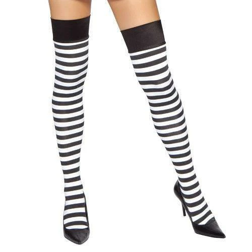 Roma Hosiery Pair Of Black And White Striped Leggings