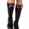 Roma Hosiery Pair Of Black Stockings With Black And Pink Plaid Bow
