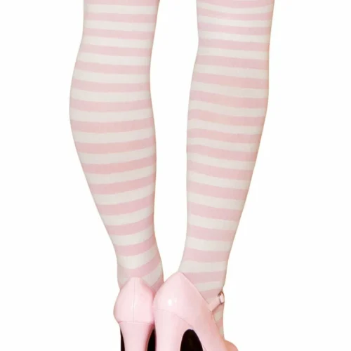 Roma Pair Of Pink And White Striped Stockings