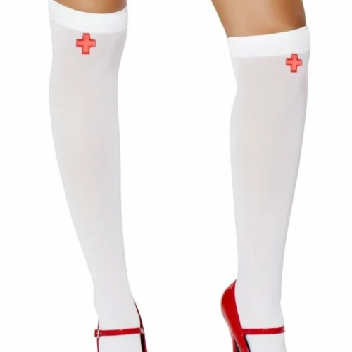 Roma Pair Of White Nurse Stockings With Red Cross Costumes