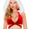 Roma 1pc Detachable Hooded Wrap Around Halter Top With Fur Trim Costumes